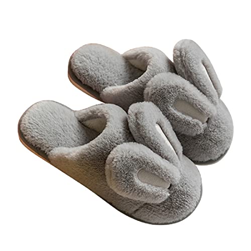 通用 PINGESILU Niedliche Hasenohren Tier Plüsch Hausschuhe Damen Zuhause rutschfeste Hausschuhe Indoor warme Plüsch Hausschuhe (38/39 EU, hellgrau, numeric_38) von 通用
