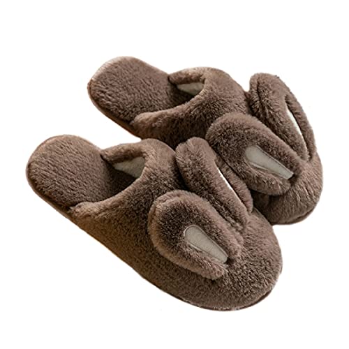 通用 PINGESILU Niedliche Hasenohren Tier Plüsch Hausschuhe Damen Zuhause rutschfeste Hausschuhe Indoor warme Plüsch Hausschuhe (40/41 EU, Braun, numeric_40) von 通用