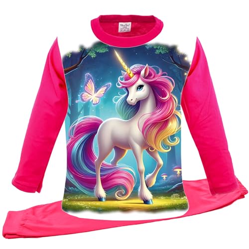 КомТекс Schlafanzug Mädchen Langarm Kinder Pyjama Set Zweiteiliger Nachtwäsche Lang Baumwolle (DE/NL/SE/PL, Numerisch, 134, Regular, Einhorn) von КомТекс