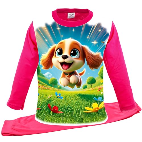 КомТекс Schlafanzug Mädchen Langarm | Kinder Pyjama Set | Zweiteiliger Nachtwäsche Lang | Baumwolle (DE/NL/SE/PL, Numerisch, 134, Regular, Welpe) von КомТекс