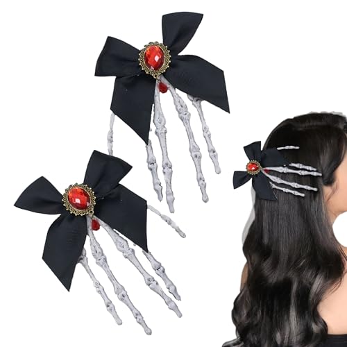 Skelett Haarspangen, Punk Goth Haarspangen, 2 Stück Elegante Schädel Haarnadeln mit roten Edelsteinen Festival Cosplay Maskerade Party Hochzeit Zubehör für Mädchen Frauen von ノーブランド品
