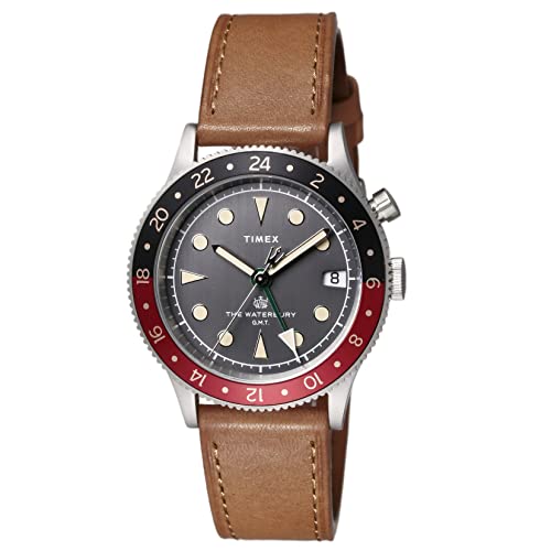 TIMEX TW2V74000 Waterbury Traditionelle GMT Uhr, Schwarz, Zifferblatt, Edelstahl, Automatik, 1,5 Zoll (39 mm), Herren, Braun, Schwarz, Schwarz, Traditionell von Timex