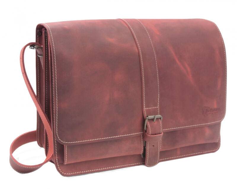 Thielemann Chicago Umhängetasche M Querformat handgefertigt in Deutsch2 Fächer echt Rindleder rot antik Rot von -