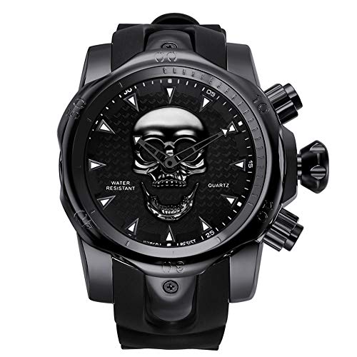 Totenkopf Uhr Herren Armbanduhren Personalisierte SchäDel Herrenuhr 3D TotenköPfe EdelstahlgehäUse Wasserdicht Analog Quarz Stilvolle Uhren Kautschuk Armband Geschenk FüR MäNner von 通用