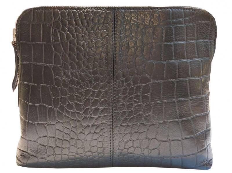 UrGewalt Schultertasche Krokoprägung echt Leder schwarz Schwarz von -