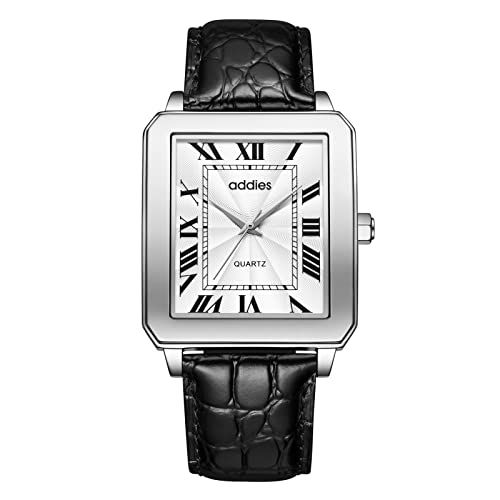 addies Herren Analog Quarz Uhr mit Leder Armband Quadrat Schwarz Ziffernblatt Austauschbare Armbänder (Weiß) von 通用