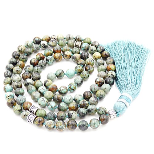 Fukugems mala Perlen Kette für Damen Mann, Mala Armband, Buddhist Meditation Kette, African Turquoise Tassel mala von Generic