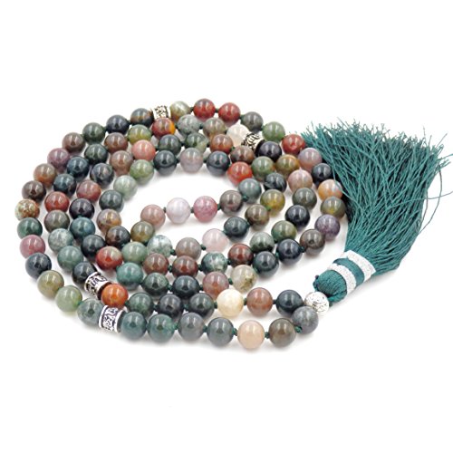 Fukugems mala Perlen Kette für Damen Mann, Mala Armband, Buddhist Meditation Kette, Indian Agate Tassel mala von Generic