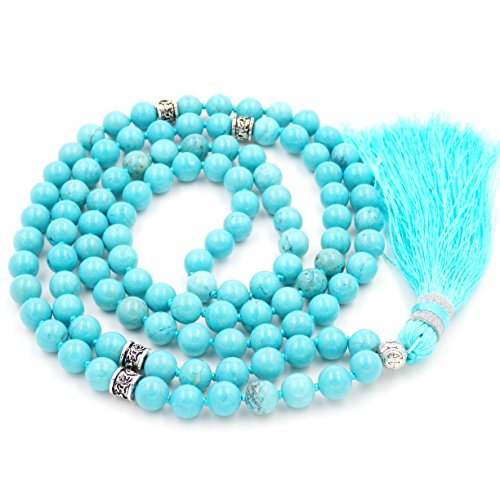 Fukugems mala Perlen Kette für Damen Mann, Mala Armband, Buddhist Meditation Kette, Green Turquoise Tassel mala von Generic