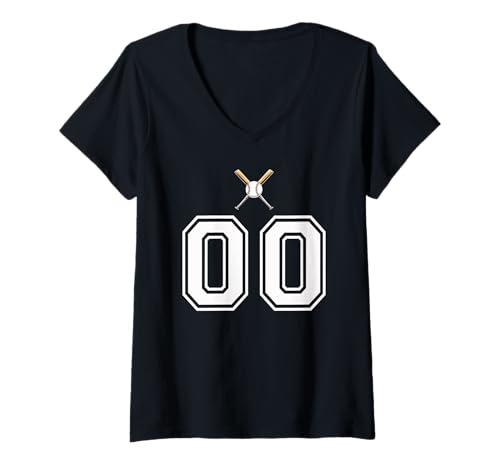 Damen 00 Nummer Baseball Style Vintage Weiß T-Shirt mit V-Ausschnitt Damen 00 Nummer Baseball Style Vintage Weiß T-Shirt mit V-Ausschnitt von 00 Nummer Baseball Style Weiß