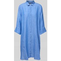 0039 Italy Knielanges Hemdblusenkleid aus Leinen mit 3/4-Arm Modell 'GRACY' in Blau, Größe XXL von 0039 italy