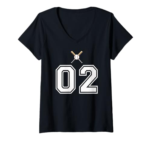 Damen 02 Nummer Baseball Style Vintage Weiß T-Shirt mit V-Ausschnitt Damen 02 Nummer Baseball Style Vintage Weiß T-Shirt mit V-Ausschnitt von 02 Nummer Baseball Style Weiß