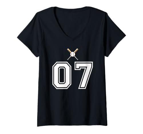 Damen 07 Nummer Baseball Style Vintage Weiß T-Shirt mit V-Ausschnitt von 07 Nummer Baseball Style Weiß