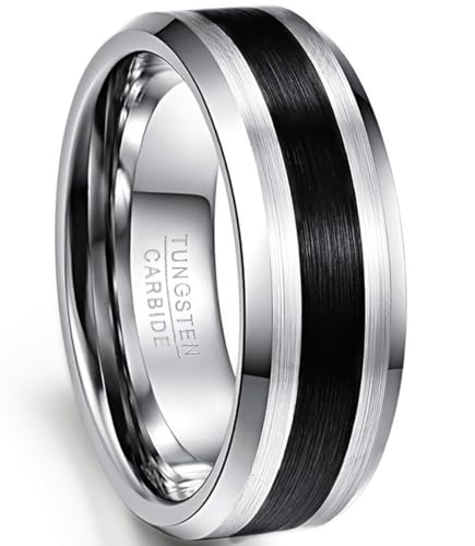 083BASE Herren Wolframkarbid Ring – 8mm Breit, Silber-Schwarz Design, Hochwertiger Ehering oder Verlobungsring von 083BASE