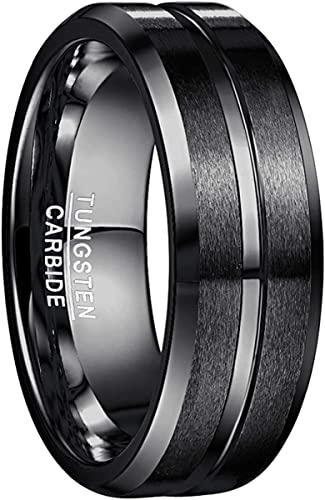 083BASE Ringe Herren Wolframcarbid Schwarz Außenbreite 8mm brei Comfort Fit Design Wolfram Ringe von 083BASE