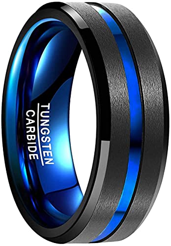 083BASE Ringe Herren Wolframcarbid Schwarz Außenbreite 8mm brei Comfort Fit Design Wolfram Ringe von 083BASE