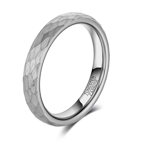 083BASE Wolframkarbid Ring – 4mm/6mm/8mm Breite, Hammerschlag-Design, Stahl- oder Schwarzfarbe, Unisex Partnerring oder Verlobungsring von 083BASE