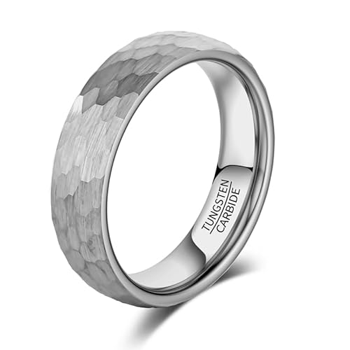 083BASE Wolframkarbid Ring – 4mm/6mm/8mm Breite, Hammerschlag-Design, Stahl- oder Schwarzfarbe, Unisex Partnerring oder Verlobungsring von 083BASE