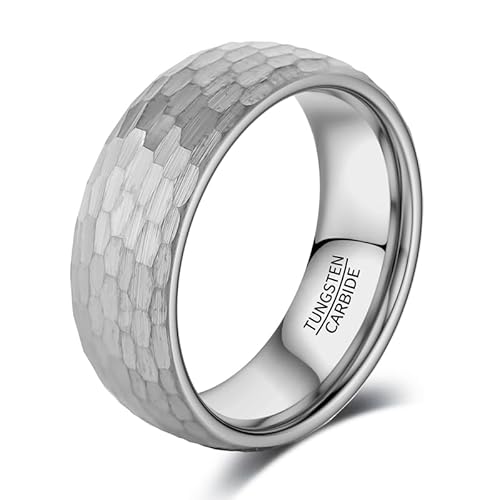 083BASE Wolframkarbid Ring – 4mm/6mm/8mm Breite, Hammerschlag-Design, Stahl- oder Schwarzfarbe, Unisex Partnerring oder Verlobungsring von 083BASE