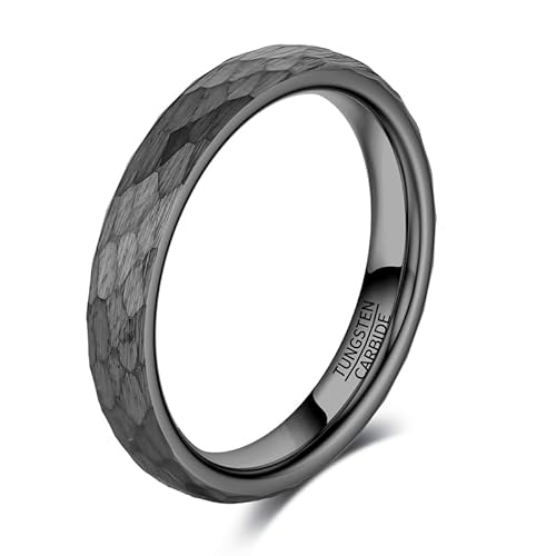 083BASE Wolframkarbid Ring – 4mm/6mm/8mm Breite, Hammerschlag-Design, Stahl- oder Schwarzfarbe, Unisex Partnerring oder Verlobungsring von 083BASE