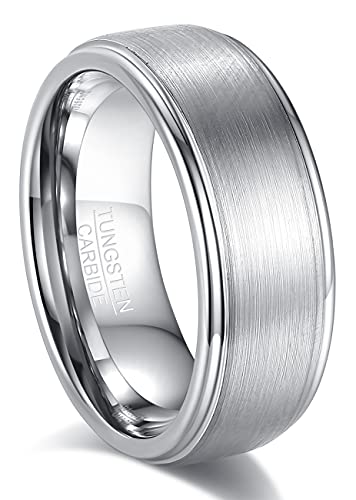 083BASE Wolframkarbid Ring – Silber und Schwarz, 6mm/8mm Breite, Gebürstetes Design, Unisex Verlobungsring oder Partnerring von 083BASE