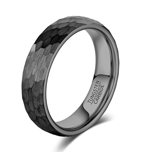 083BASE Wolframkarbid Ring – 4mm/6mm/8mm Breite, Hammerschlag-Design, Stahl- oder Schwarzfarbe, Unisex Partnerring oder Verlobungsring von 083BASE