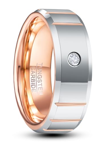 083BASE Wolframkarbid-Ring mit Facetten-Design – 4mm Breiter Rosegold Innenring, Unisex Verlobungs- oder Partnerring von 083BASE