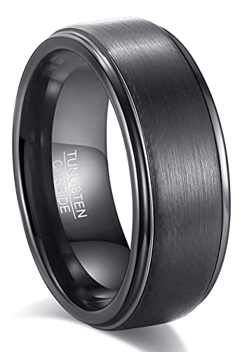 083BASE Wolframkarbid Ring – Silber und Schwarz, 6mm/8mm Breite, Gebürstetes Design, Unisex Verlobungsring oder Partnerring von 083BASE