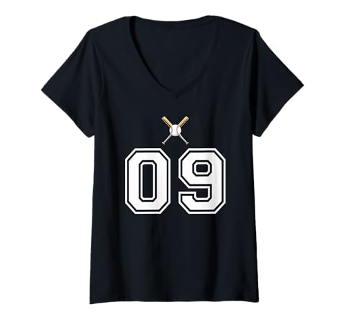Damen 09 Nummer Baseball Style Vintage Weiß T-Shirt mit V-Ausschnitt Damen 09 Nummer Baseball Style Vintage Weiß T-Shirt mit V-Ausschnitt von 09 Nummer Baseball Style Weiß