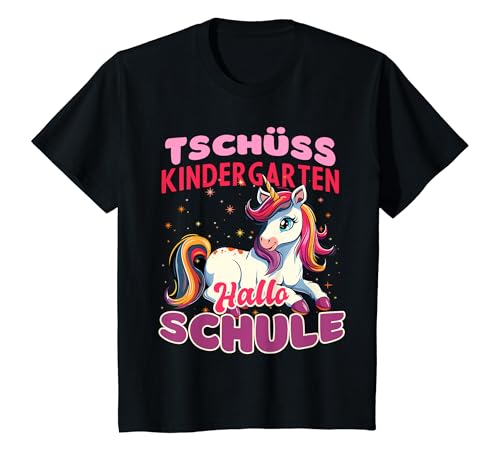 Kinder Tschüss Kindergarten Hallo Schule 2024 Kita Abgänger Einhorn T-Shirt von 1 Klasse Einschulung Kindergarten-Abgänger Shop