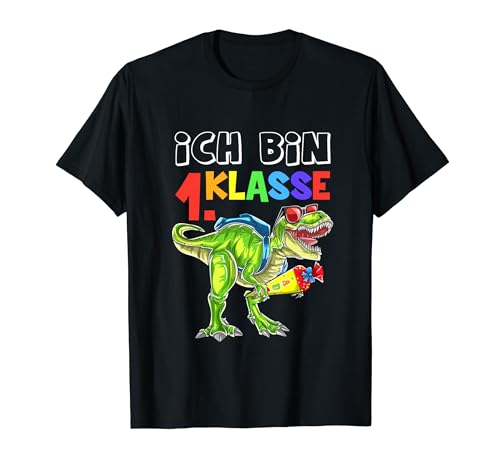 Ich Bin 1 Klasse Dino T-Rex Jungen Dinosaurier Einschulung T-Shirt von 1 Klasse Einschulungs T-Shirt Shop