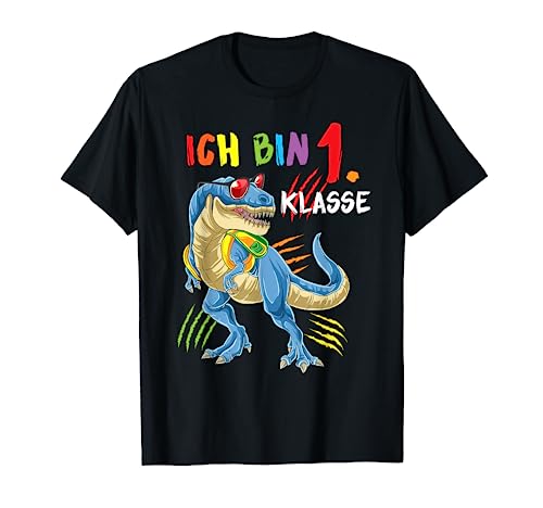 Ich Bin 1. Klasse Dino T-Rex Jungen Dinosaurier Einschulung T-Shirt von 1 Klasse Einschulungs T-Shirt Shop