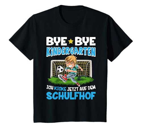 Bye Bye Kindergarten Kicke auf dem Schulhof Jungen Fussball T-Shirt Bye Bye Kindergarten Kicke auf dem Schulhof Jungen Fussball T-Shirt von 1 Klasse Einschulungs T-Shirt Shop