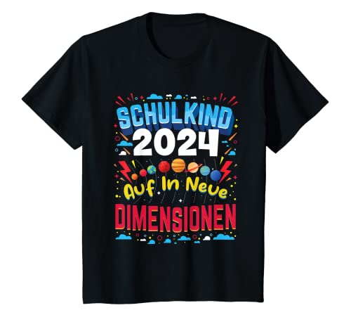 Kinder Schulkind 2024 Auf In Neue Dimensionen Planeten Weltall T-Shirt von 1 Klasse Einschulungs T-Shirt Shop