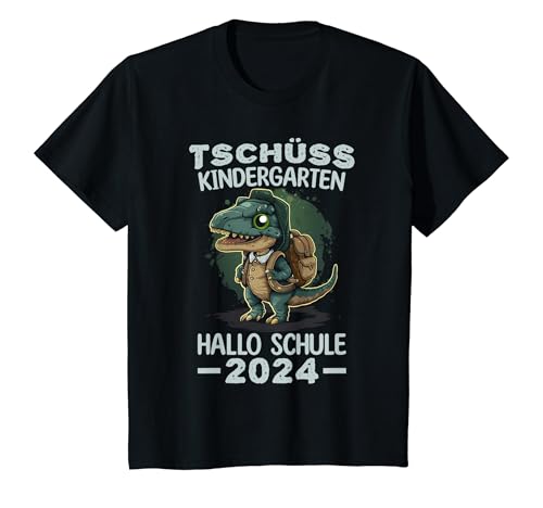 Kinder Tschüss Kindergarten Dino 2024 T-Rex Dinosaurier Einschulung T-Shirt von 1 Klasse Einschulungs T-Shirt Shop