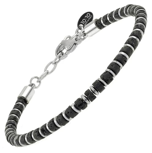 10:10 Armband für Herren und Damen, Lava und Häma, 4 mm, verstellbar, Edelstahl, mit Geschenkbox, hergestellt in Italien, Regolabile, Stein Edelstahl, Kein Edelstein von 10:10