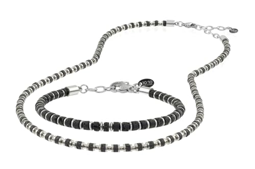 10:10 Armband und Halskette für Herren und Damen, Lava und Häma, 4 mm, verstellbar, Edelstahl, Geschenkbox, hergestellt in Italien, Regolabile, Stein Edelstahl, Kein edelstein von 10:10