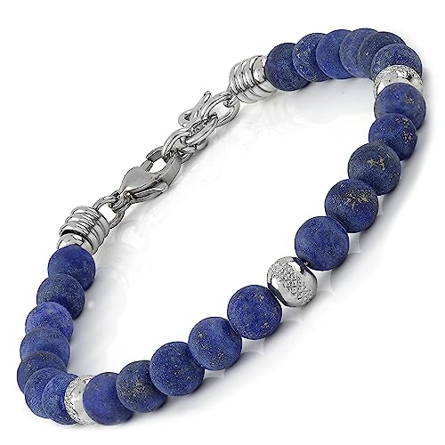 10:10 Edelstahlarmband und 6 mm natürliche Frost Lapislazuli Steine, Armband für Männer und Frauen. Verstellbares Armband Made in Italy… von 10:10