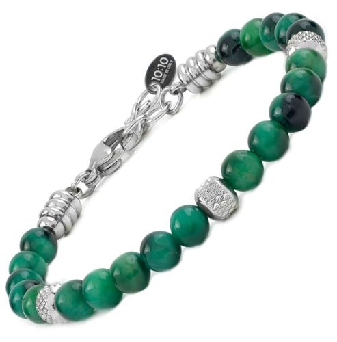 10:10 Edelstahlarmband und 6 mm natürliche kaiserliche Achatsteine, Armband für Männer und Frauen. Verstellbares Armband Made in Italy… von 10:10
