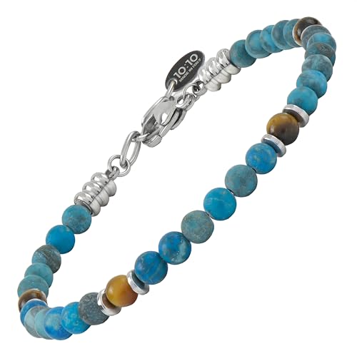 10:10 Herren-Armband mit Natursteinen, 4 mm, Edelstahl, hergestellt in Italien, Regolabile, Edelstahl Legierter Stahl von 10:10