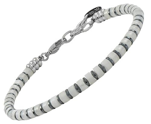 10:10 Herren-Armband mit natürlichen Halbedelsteinen 4 mm, Unterlegscheiben, Hämatit, Stahl, verstellbar, hergestellt in Italien, Regolabile, Legierter Stahl von 10:10
