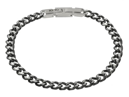 10:10 Herren armband Edelstahl Kubanische Kette Größenverstellbar Armschmuck Farbe Schwarz Blau Silber Geschenkbox von 10:10