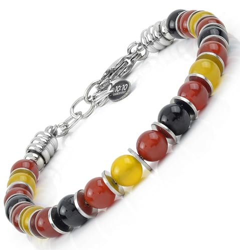 10:10 Verstellbares Armband mit Natursteinen Durchmesser 6 mm durchsetzt mit polierten Edelstahlscheiben. Sehr widerstandsfähiges Armband für Männer und Frauen. Made In Italy von 10:10