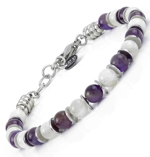 10:10 Verstellbares Armband mit Natursteinen Durchmesser 6 mm durchsetzt mit polierten Edelstahlscheiben. Sehr widerstandsfähiges Armband für Männer und Frauen. Made In Italy von 10:10