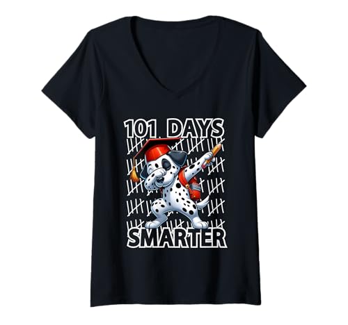 Damen 100 Days of School Dalmatiner Hund Junge Kind 100. Schultag T-Shirt mit V-Ausschnitt Damen 100 Days of School Dalmatiner Hund Junge Kind 100. Schultag T-Shirt mit V-Ausschnitt von 100 Days Of School Dalmatian Dog Kids Boys Tees