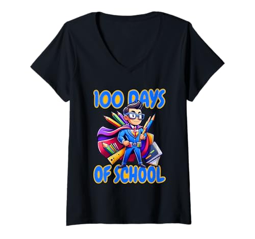 Damen 100 Tage Schule Zurück zur Schule Dankbares Lehrerdesign T-Shirt mit V-Ausschnitt Damen 100 Tage Schule Zurück zur Schule Dankbares Lehrerdesign T-Shirt mit V-Ausschnitt von 100 Days School Teacher Apparel
