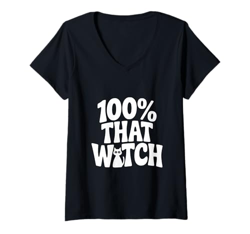 Damen 100% That Witch Cute Halloween für die gruselige Jahreszeit T-Shirt mit V-Ausschnitt von 100% That Witch Cute Halloween for Spooky Season
