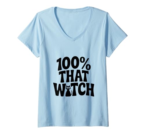 Damen 100% That Witch Cute Halloween für die gruselige Jahreszeit T-Shirt mit V-Ausschnitt von 100% That Witch Cute Halloween for Spooky Season