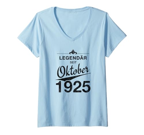 Damen 100. Geburtstag 100 Jahre alt Legendär seit Oktober 1925 T-Shirt mit V-Ausschnitt von 100. Geburtstag Oktober 1925 Hunderster Geschenk