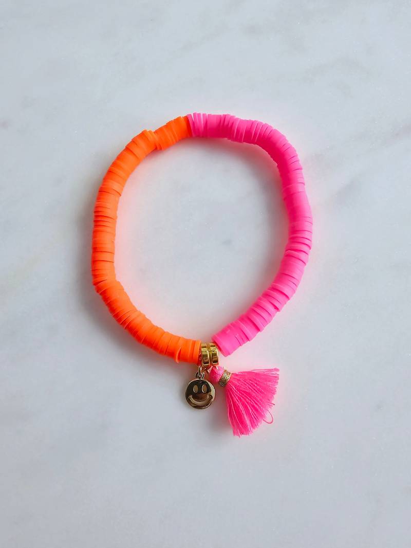 Armband Pink Orange Neon Katsuki Perlen Ibiza Style Smiley von 1000Gluecksmomente
